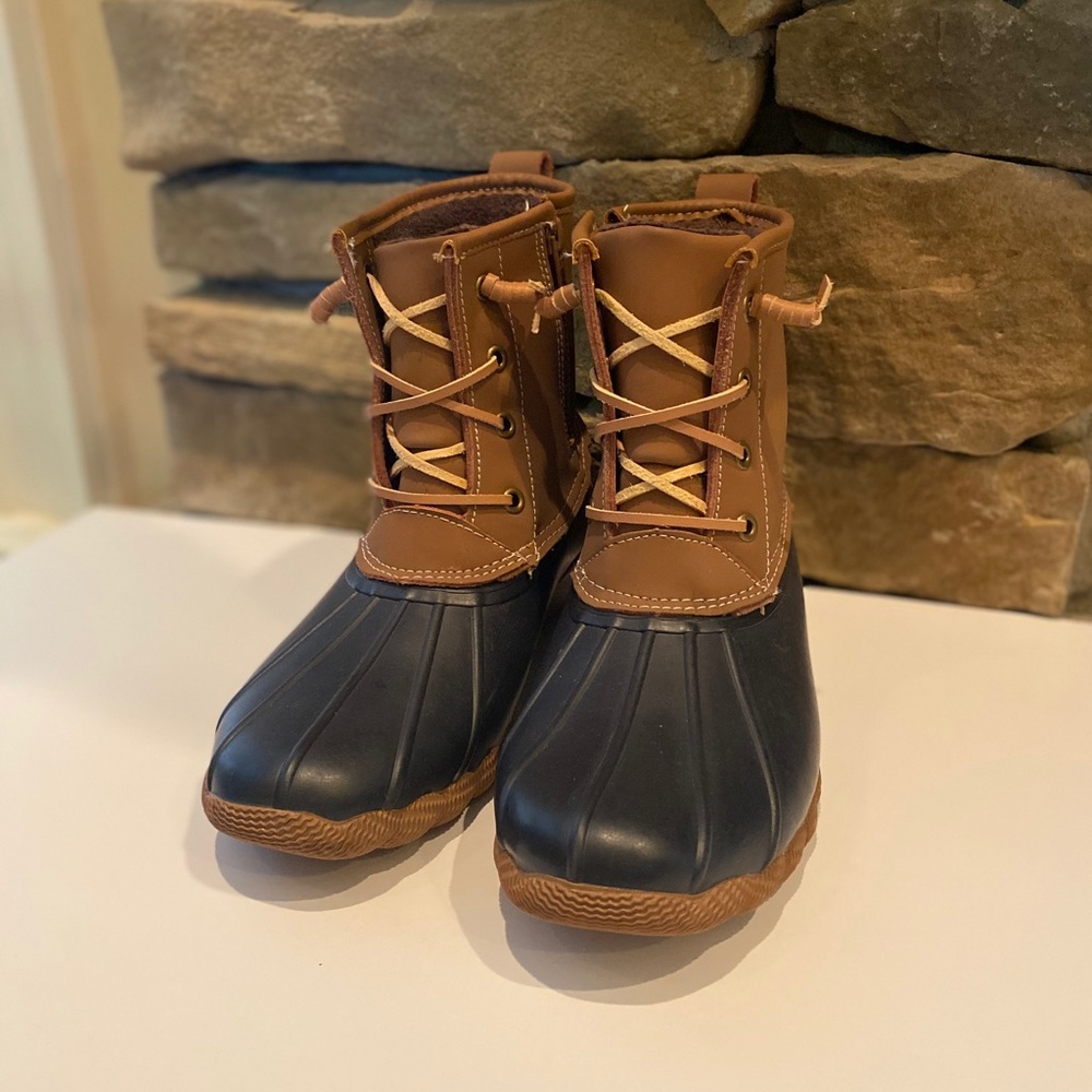 Serra Rain Duck Boots 8M blue and Brown
